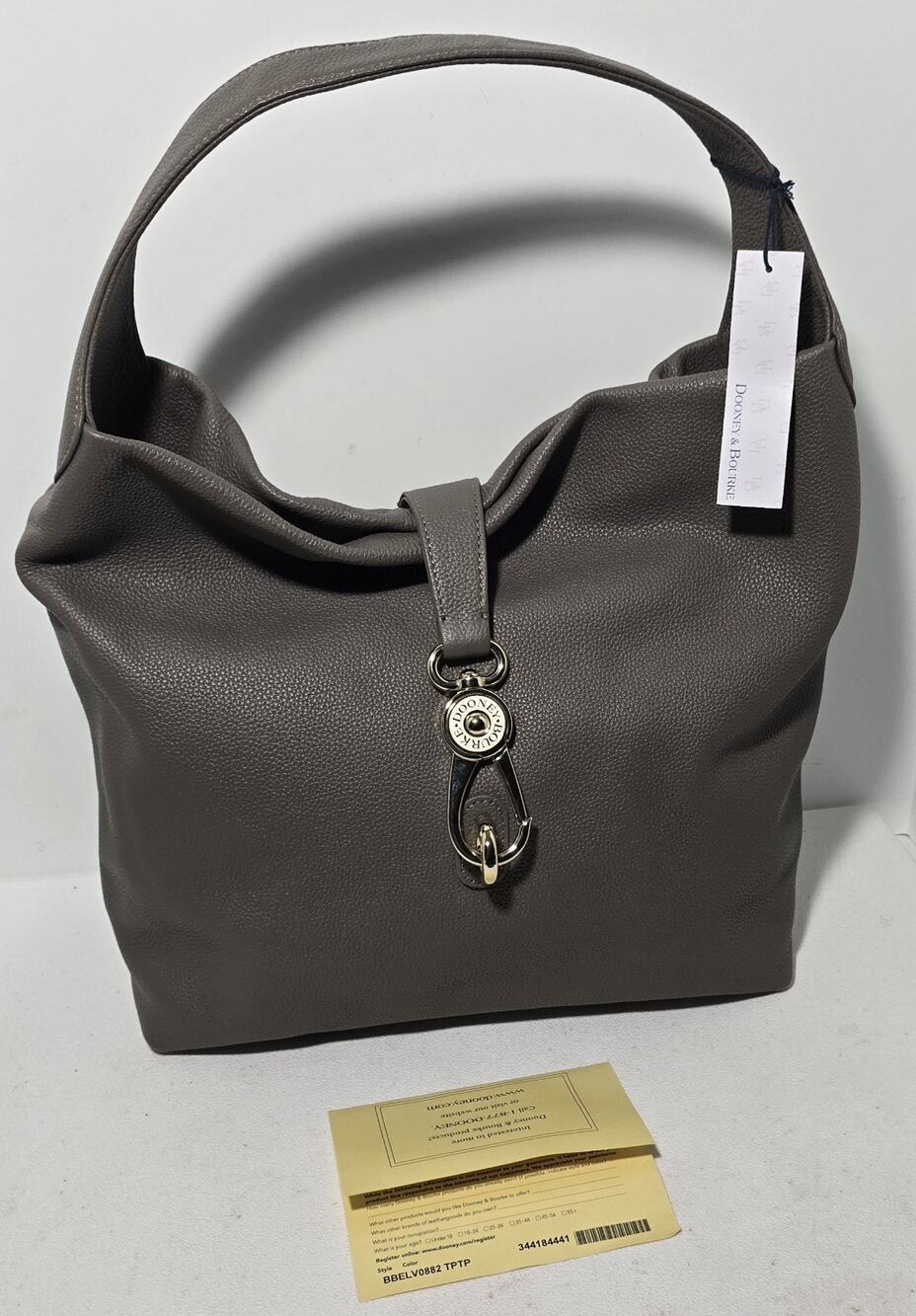 Dooney & Bourke Belvedere Logo Lock Shoulder Bag Purse Sac Taupe NEW